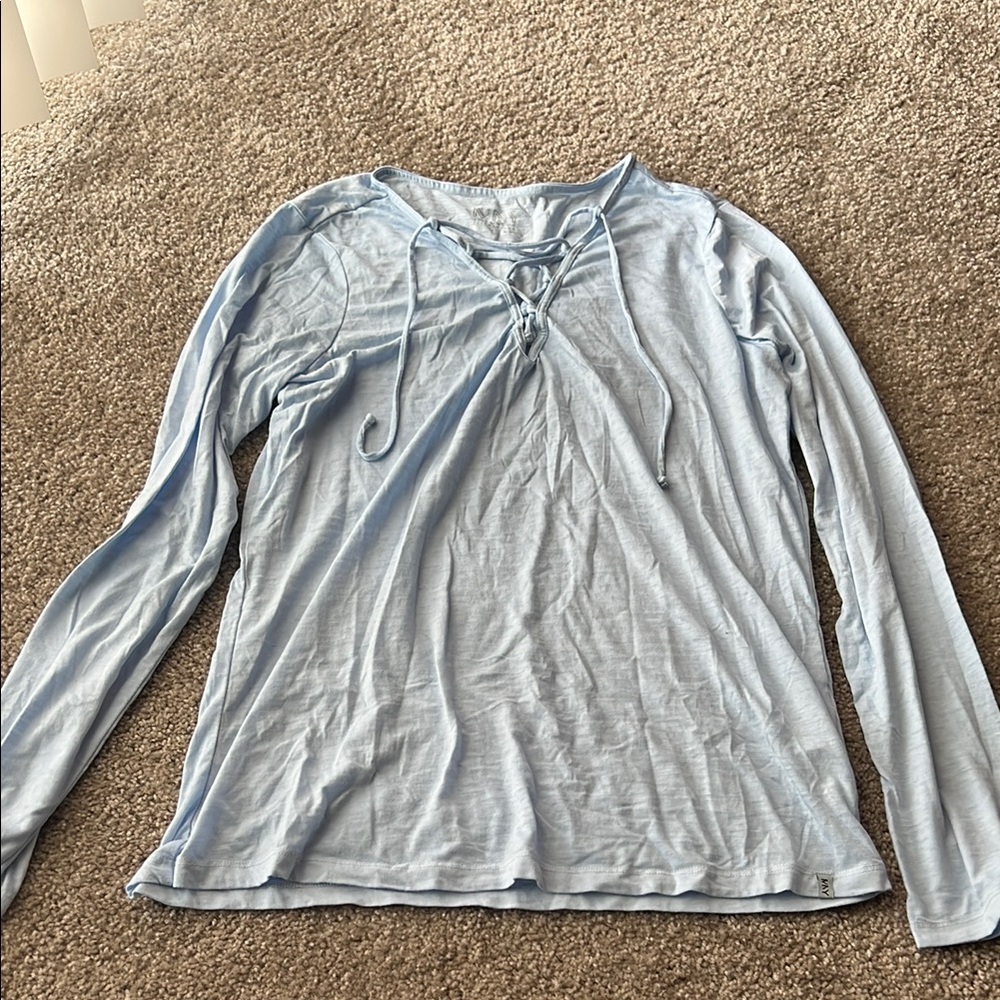Marc New York Blue Long Sleeve Tie Front Blouse